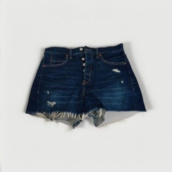 Old Navy Blue Denim Higher High Rise Sky-Hi A-line  Button Fly Shorts size 8 - Picture 1 of 9